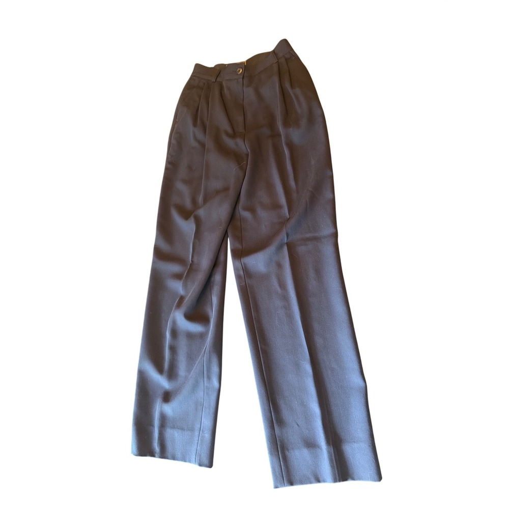 Les Copains Trousers Navy Blue Wool Blend Pleated High Waisted Straight Pants